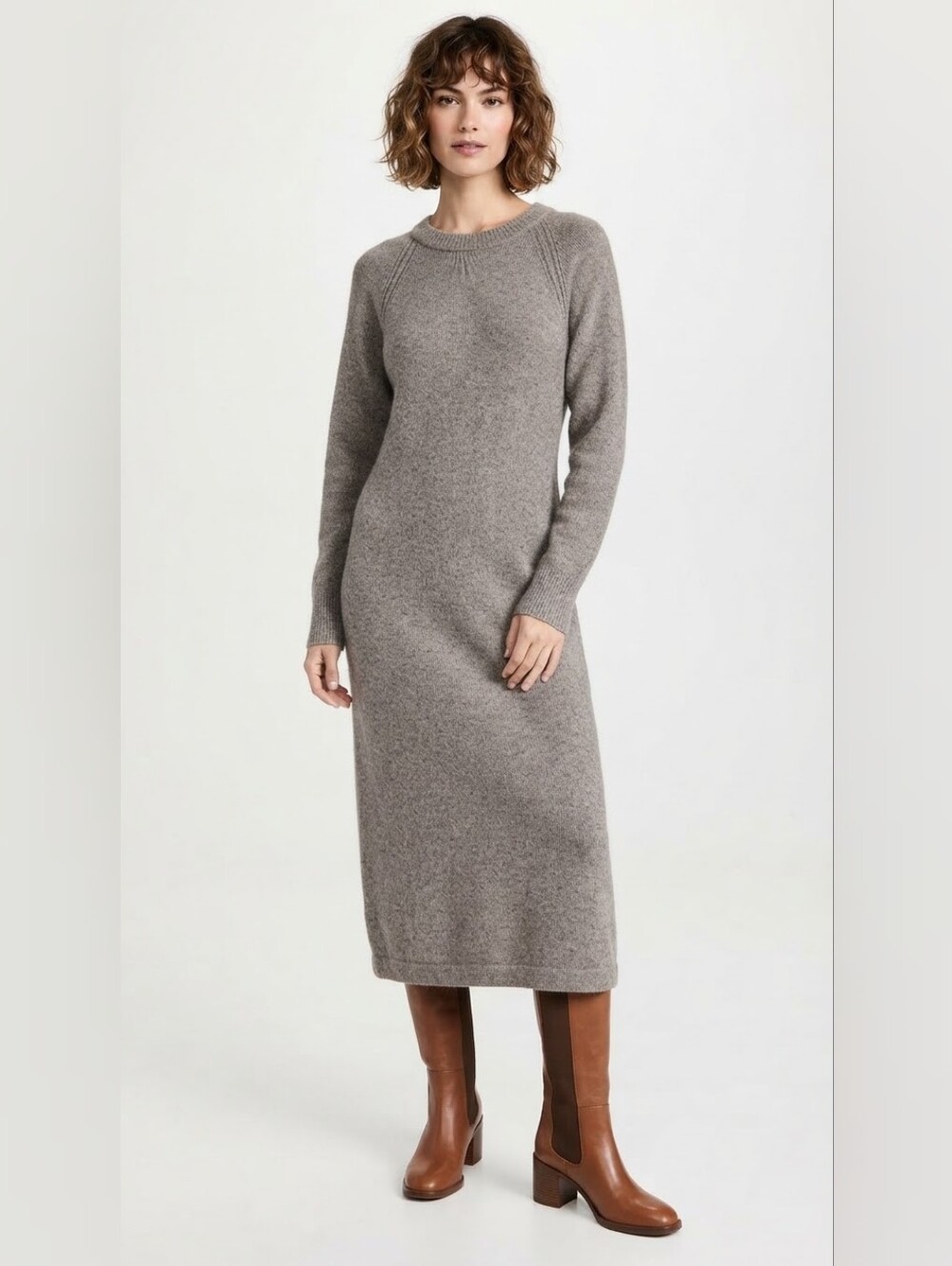 H&M Gray Ribbed Knit Midi Sweater Dress Size L Long Sleeve Cozy Fall Winter NWT